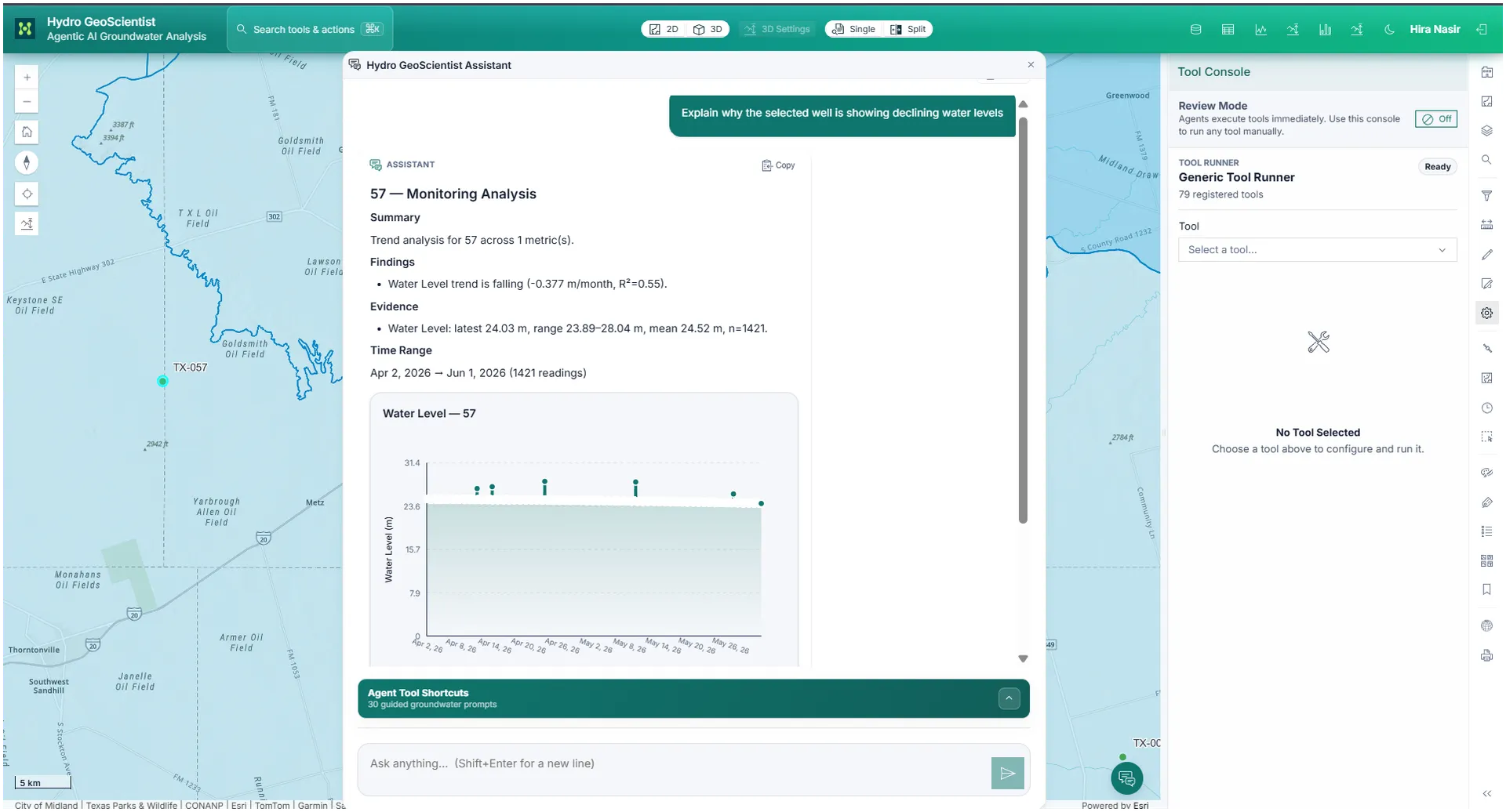 AI agent result displayed in a GIS workspace.